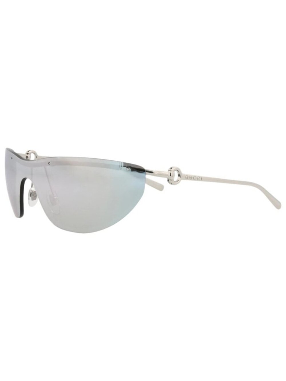 New Gucci Women's Sunglasses Shield Wrap Metal Frame Silver Silver Silver